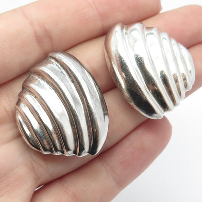 925 Sterling Silver Vintage Mexico Ribbed Shell Clip On Earrings