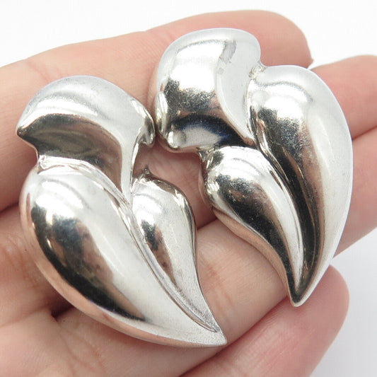 925 Sterling Silver Vintage Mexico Modernist Ribbed Clip On Earrings