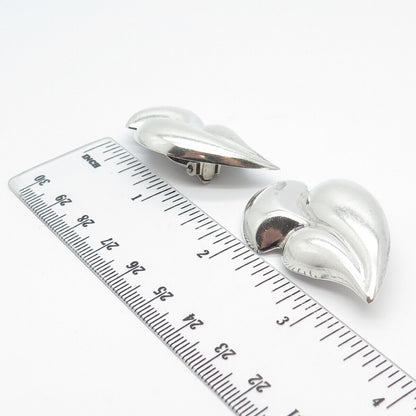 925 Sterling Silver Vintage Mexico Modernist Ribbed Clip On Earrings