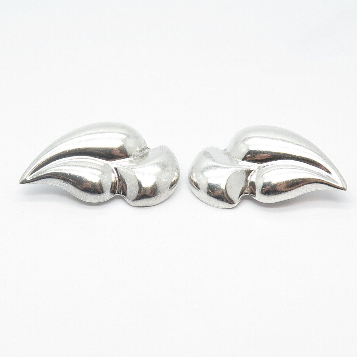 925 Sterling Silver Vintage Mexico Modernist Ribbed Clip On Earrings