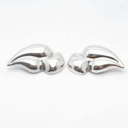 925 Sterling Silver Vintage Mexico Modernist Ribbed Clip On Earrings