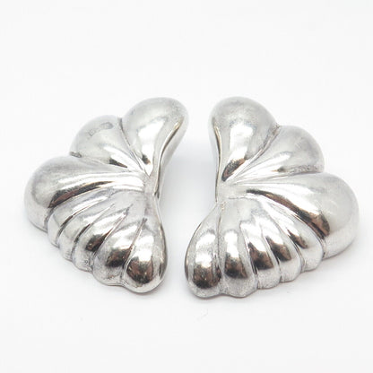 925 Sterling Silver Vintage Mexico Shell Wide Clip On Earrings