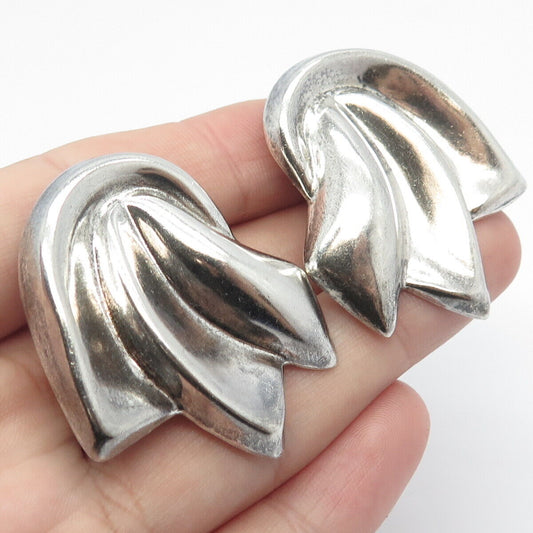 925 Sterling Silver Vintage Ribbed Modernist Clip On Earrings