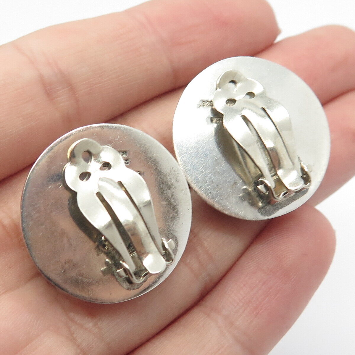 925 Sterling Silver Vintage Mexico Abstract Clip On Earrings