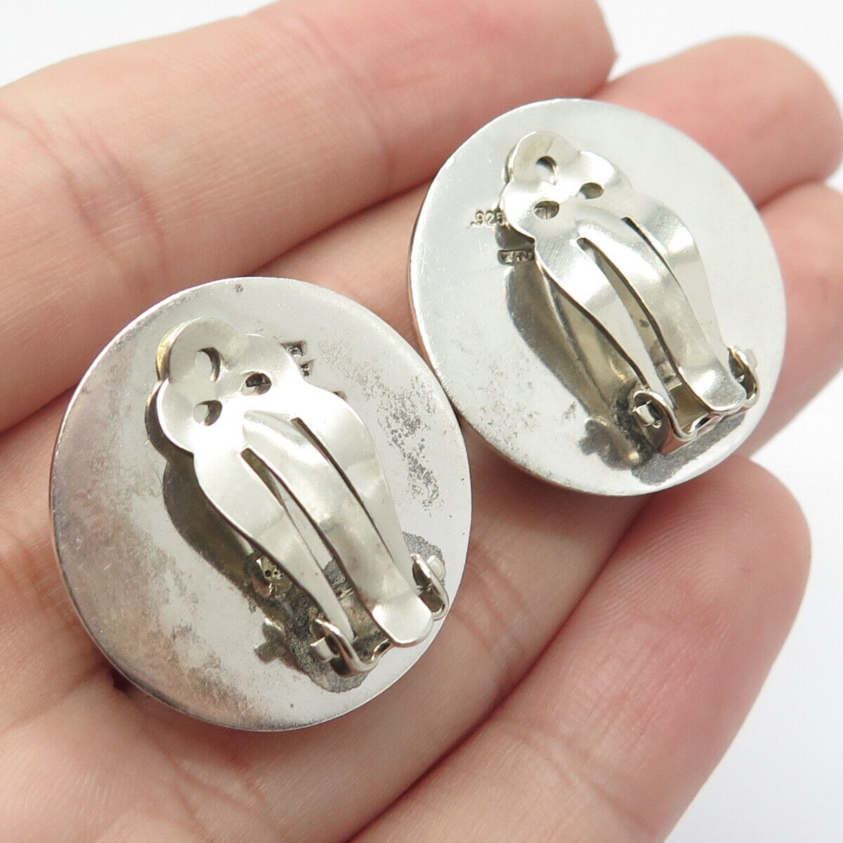 925 Sterling Silver Vintage Mexico Abstract Clip On Earrings