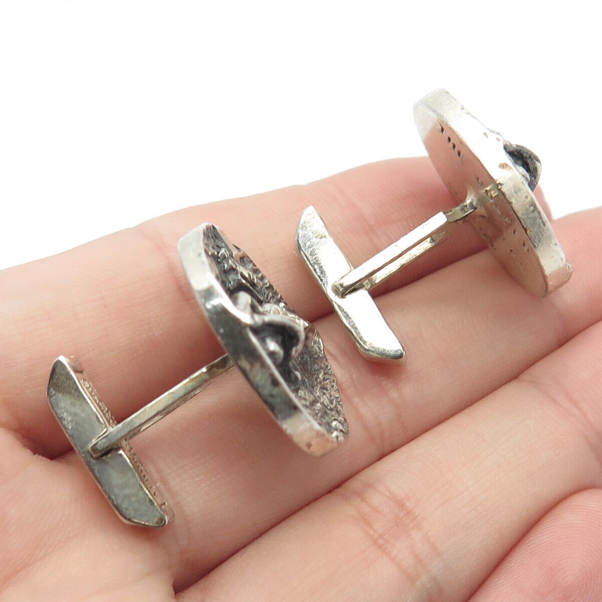 925 Sterling Silver Vintage F & S Golfer Round Cufflinks