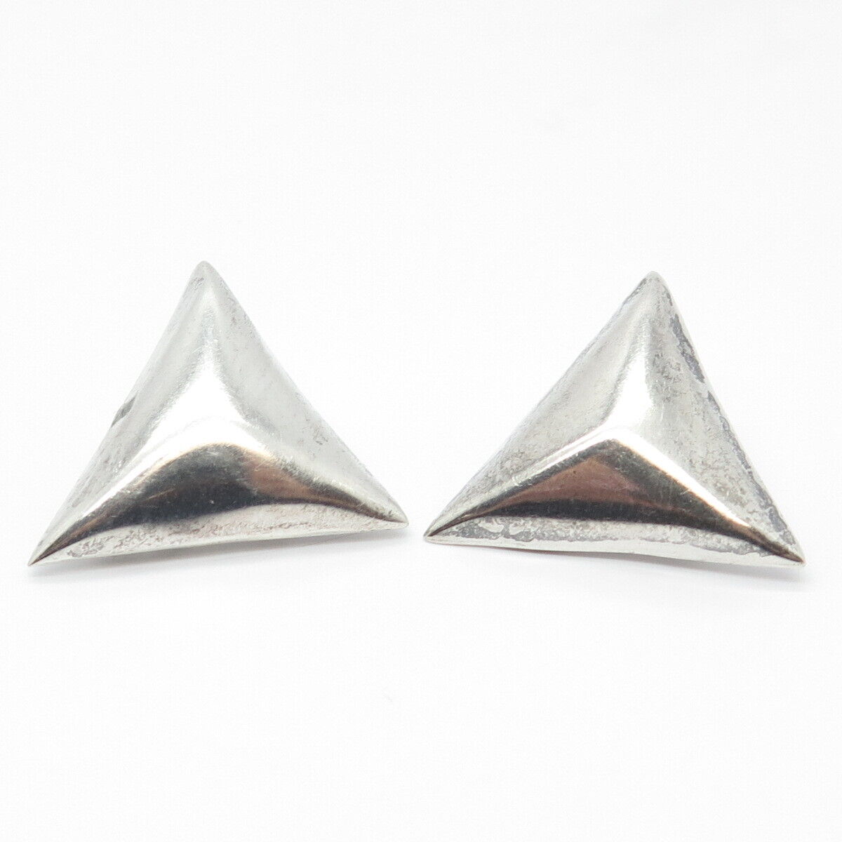 925 Sterling Silver Vintage Mexico Triangle Clip On Earrings