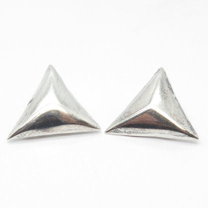 925 Sterling Silver Vintage Mexico Triangle Clip On Earrings