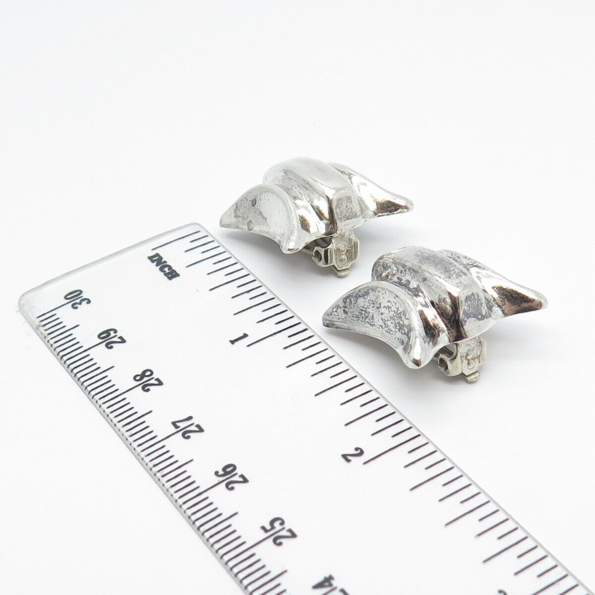 925 Sterling Silver Vintage Mexico Modernist Square Clip On Earrings