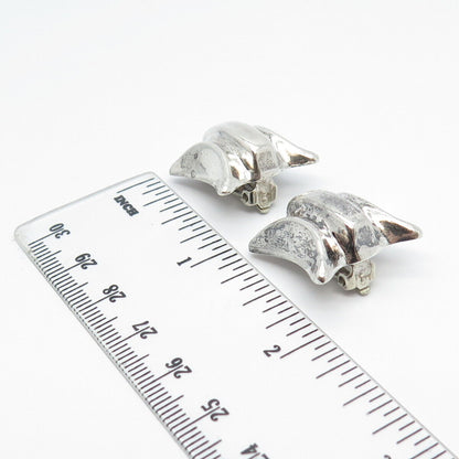 925 Sterling Silver Vintage Mexico Modernist Square Clip On Earrings