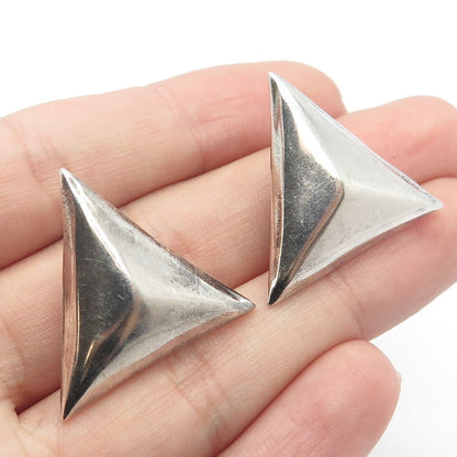 925 Sterling Silver Vintage Mexico Triangle Clip On Earrings