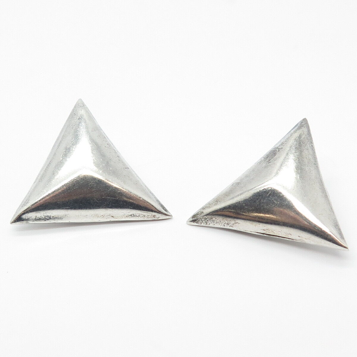 925 Sterling Silver Vintage Mexico Triangle Clip On Earrings