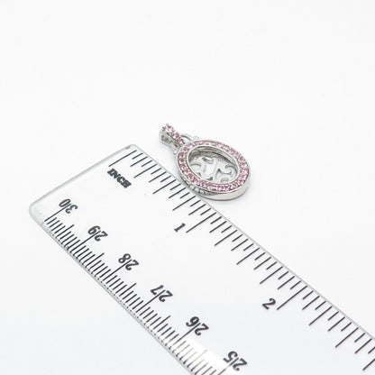 925 Sterling Silver Vintage SAI Real Pink Sapphire Picture Frame Pendant