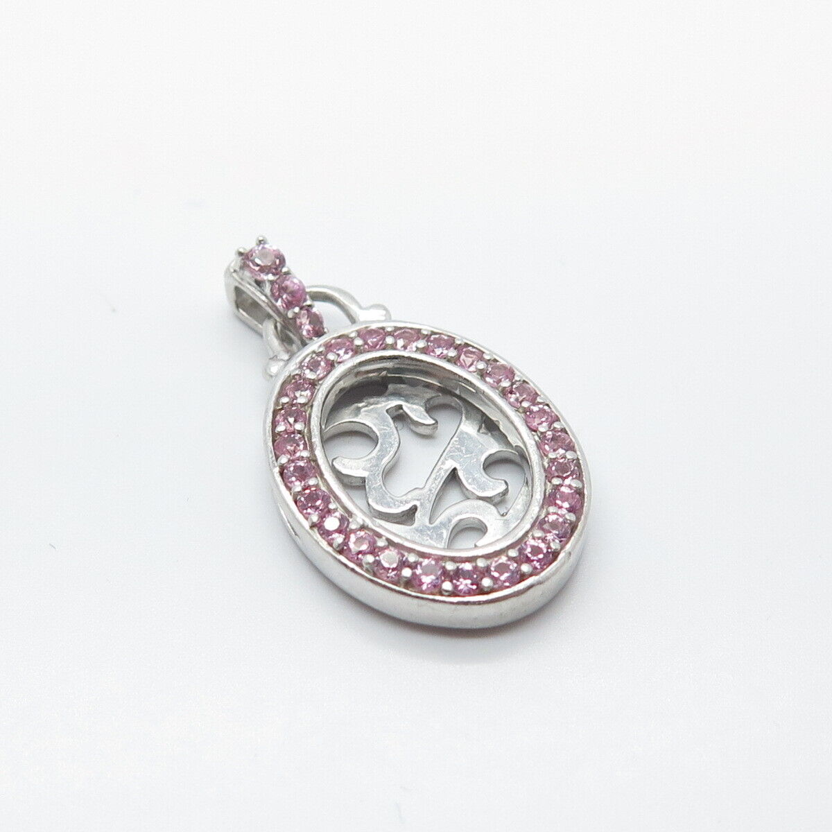 925 Sterling Silver Vintage SAI Real Pink Sapphire Picture Frame Pendant