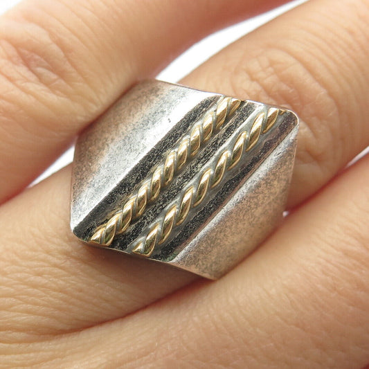 925 Sterling Silver 2-Tone Vintage Mexico Twisted Signet Ring Size 7.75