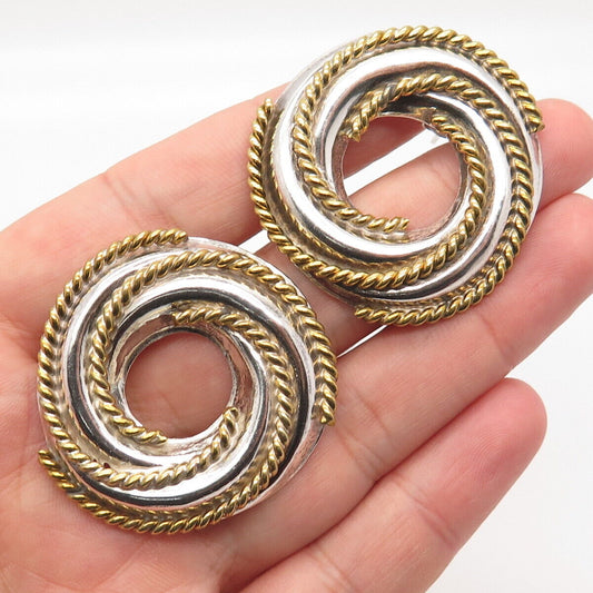 925 Sterling Silver 2-Tone Vintage Mexico Twisted Round Earrings