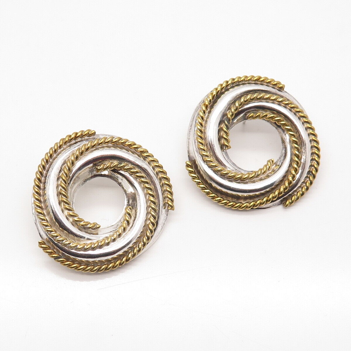 925 Sterling Silver 2-Tone Vintage Mexico Twisted Round Earrings