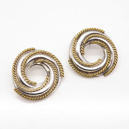 925 Sterling Silver 2-Tone Vintage Mexico Twisted Round Earrings