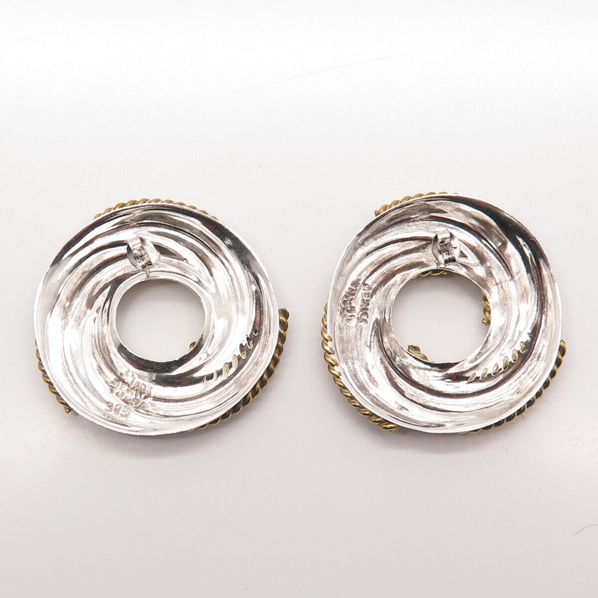 925 Sterling Silver 2-Tone Vintage Mexico Twisted Round Earrings