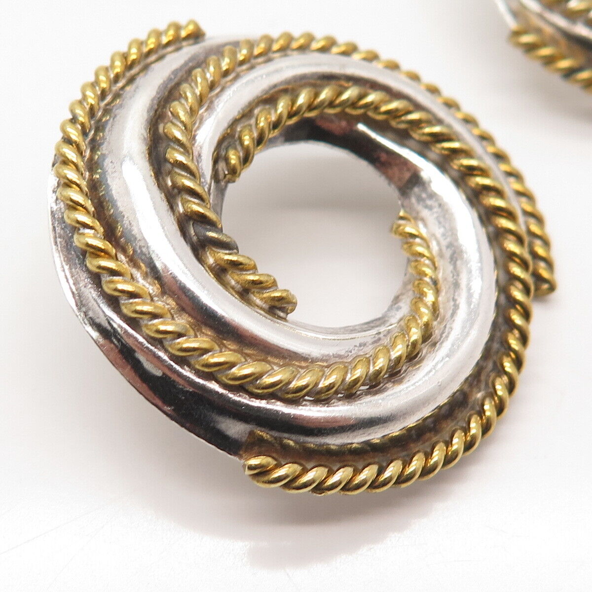 925 Sterling Silver 2-Tone Vintage Mexico Twisted Round Earrings