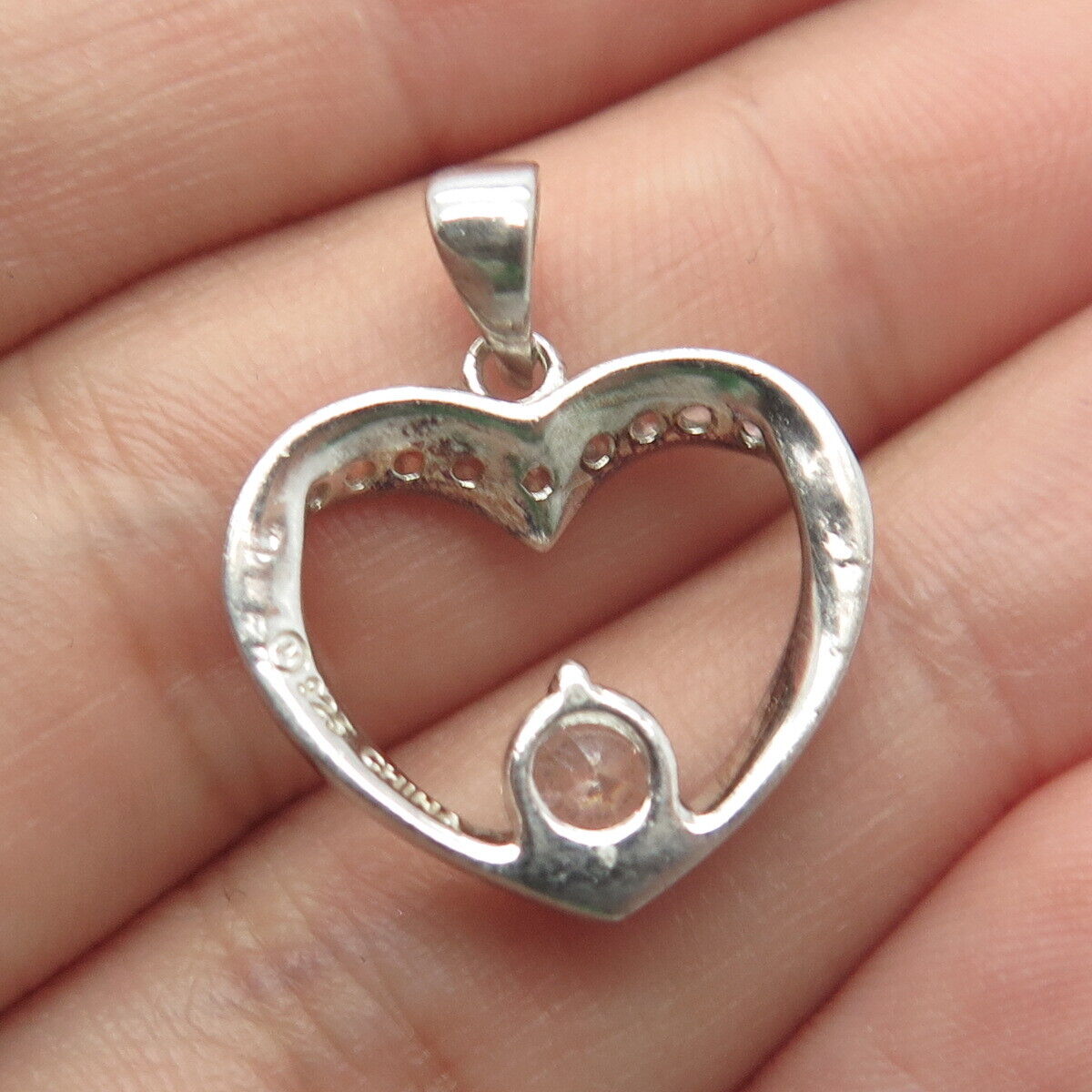 925 Sterling Silver C Z Open Heart Charm Pendant