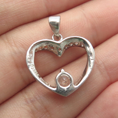 925 Sterling Silver C Z Open Heart Charm Pendant