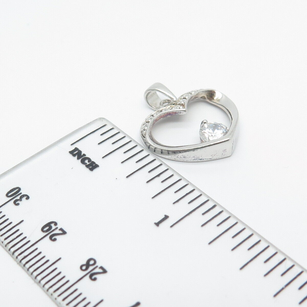 925 Sterling Silver C Z Open Heart Charm Pendant