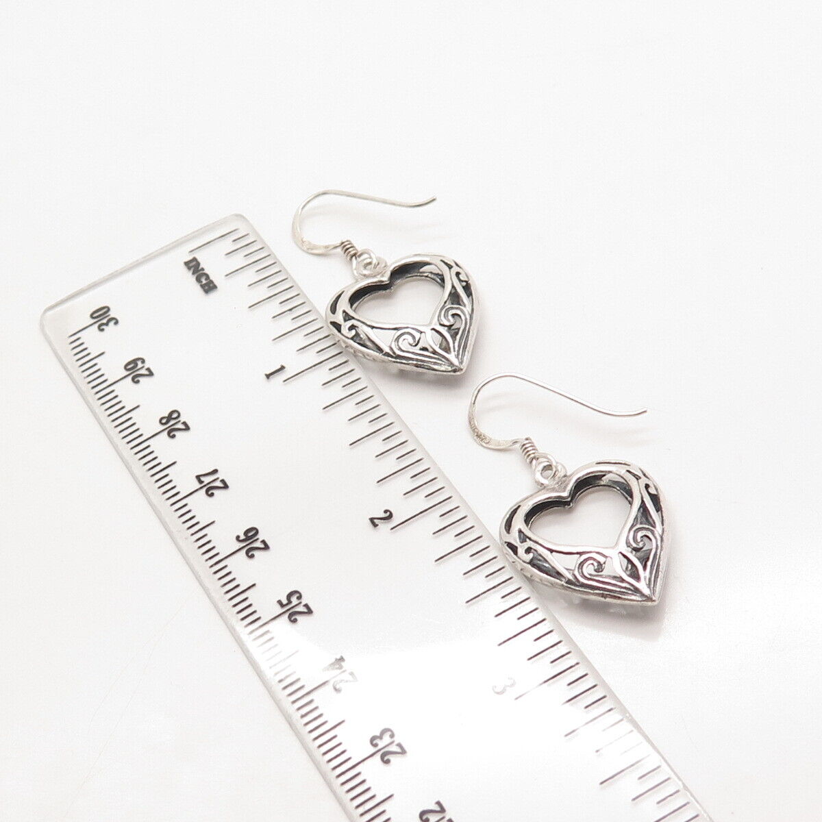 925 Sterling Silver Vintage Ornate Heart Drop Earrings