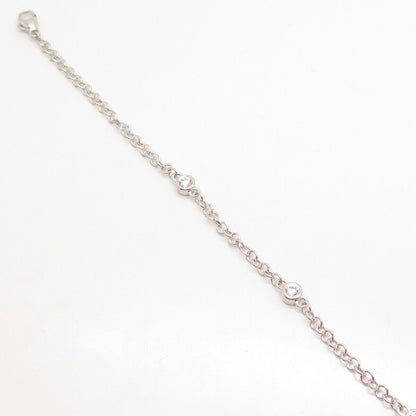 925 Sterling Silver Round-Cut C Z Rolo Link Bracelet 9.25"