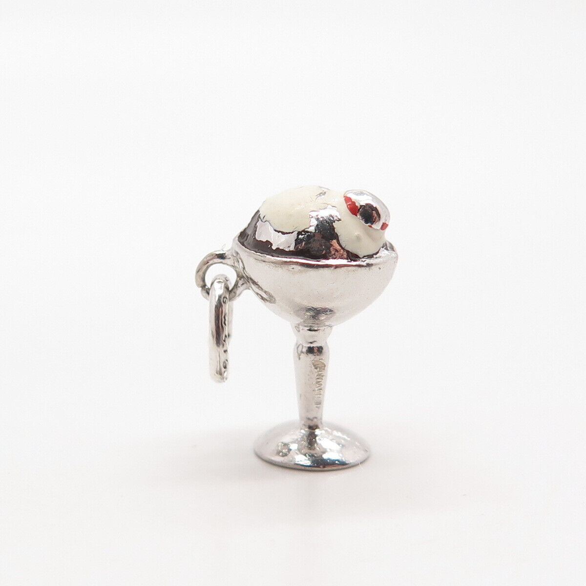 925 Sterling Silver Vintage Enamel Ice-Cream Cup Minimalist Pendant