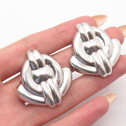 925 Sterling Silver Vintage Mexico Ribbed Clip On Earrings