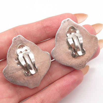 925 Sterling Silver Vintage Mexico Ribbed Clip On Earrings