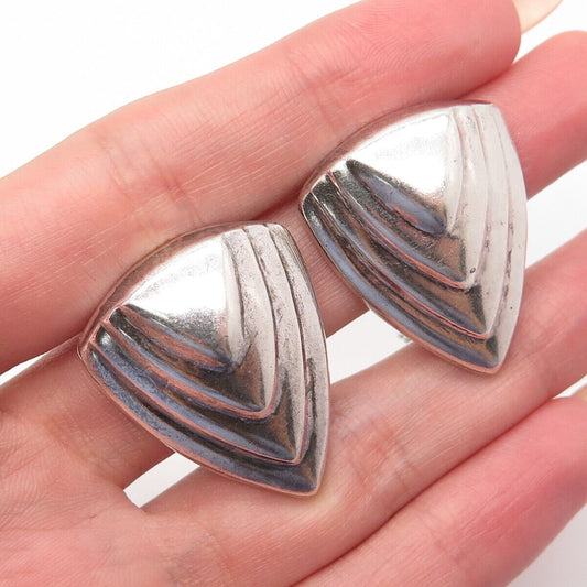 925 Sterling Silver Vintage Mexico Ribbed Clip On Earrings