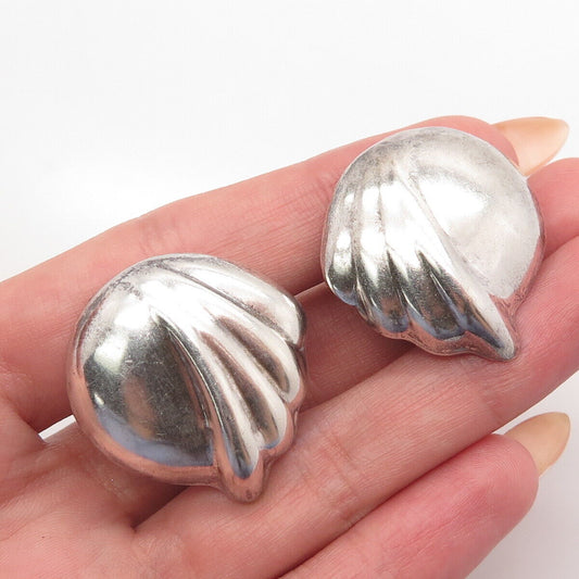 925 Sterling Silver Vintage Mexico Ribbed Clip On Earrings