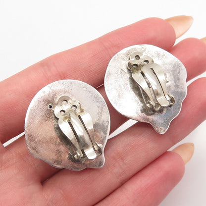 925 Sterling Silver Vintage Mexico Ribbed Clip On Earrings