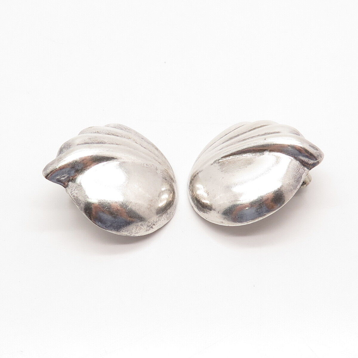 925 Sterling Silver Vintage Mexico Ribbed Clip On Earrings