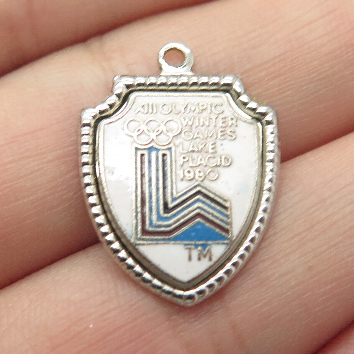 925 Sterling Silver Vintage Enamel "XIII Olympic Winter Games 1980" Pendant