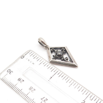 925 Sterling Silver Vintage Drops Ornate Rhombus Pendant