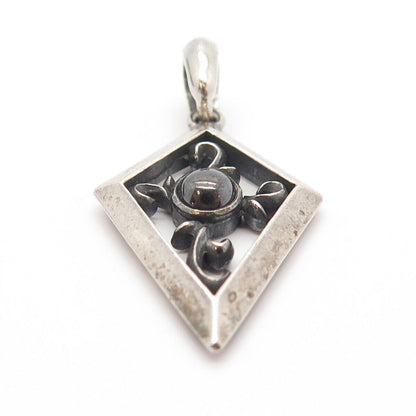 925 Sterling Silver Vintage Drops Ornate Rhombus Pendant