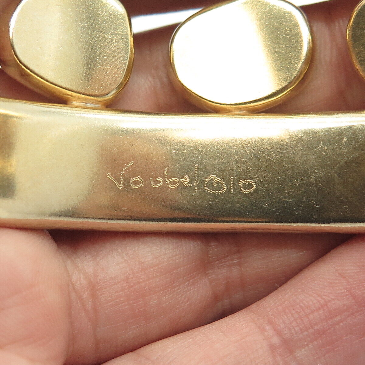 Gold-Tone Vintage Steven Vaubel Modernist Wide Bangle Bracelet 6.75"