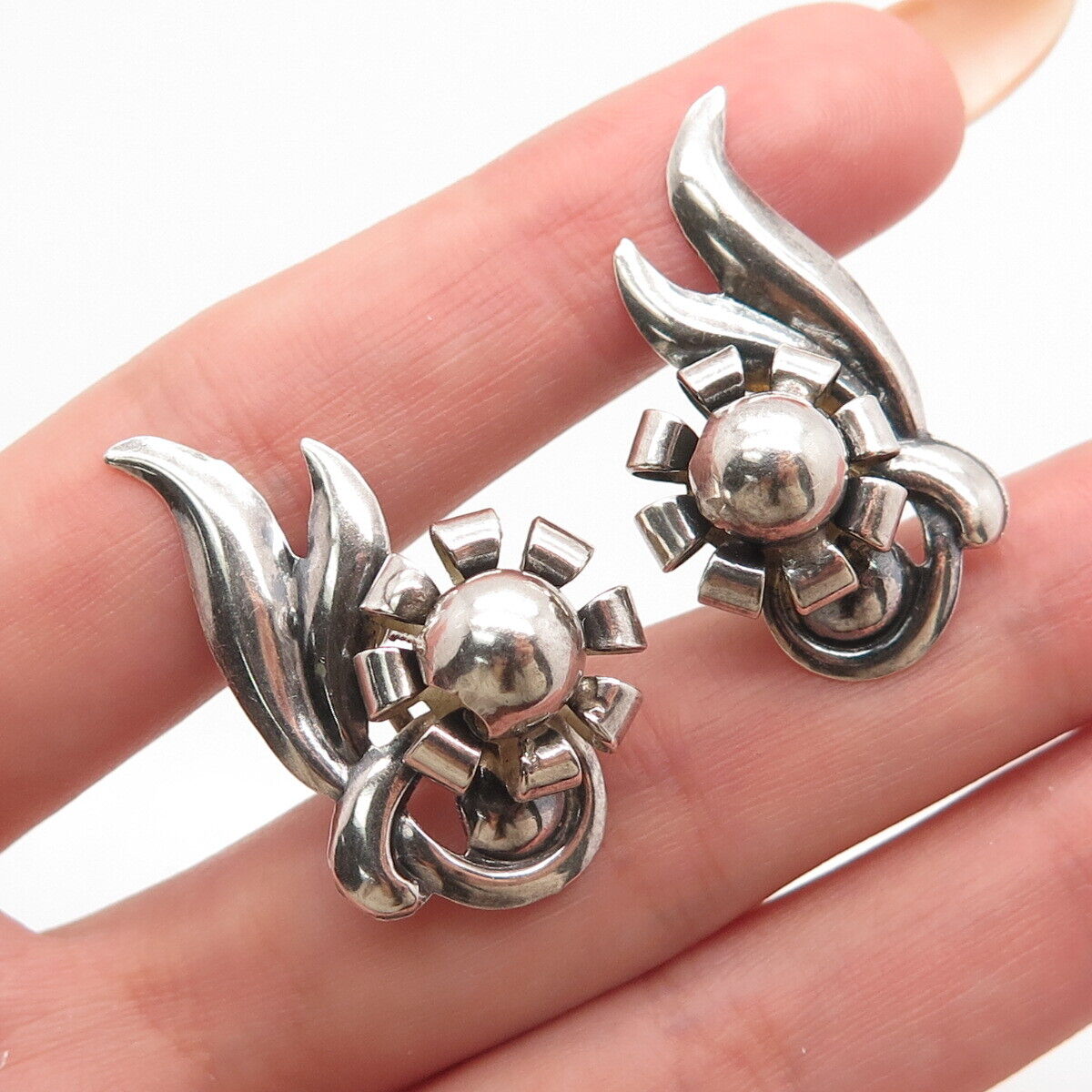 925 Sterling Silver Vintage Floral Screw Back Earrings