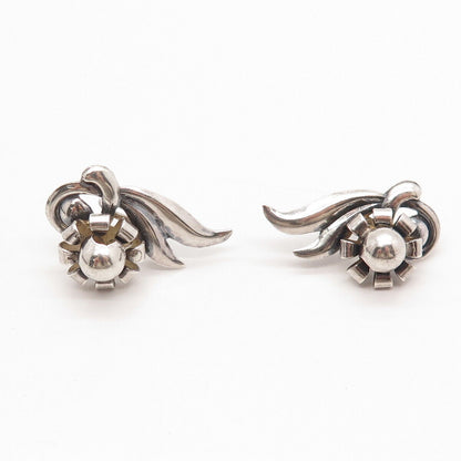 925 Sterling Silver Vintage Floral Screw Back Earrings