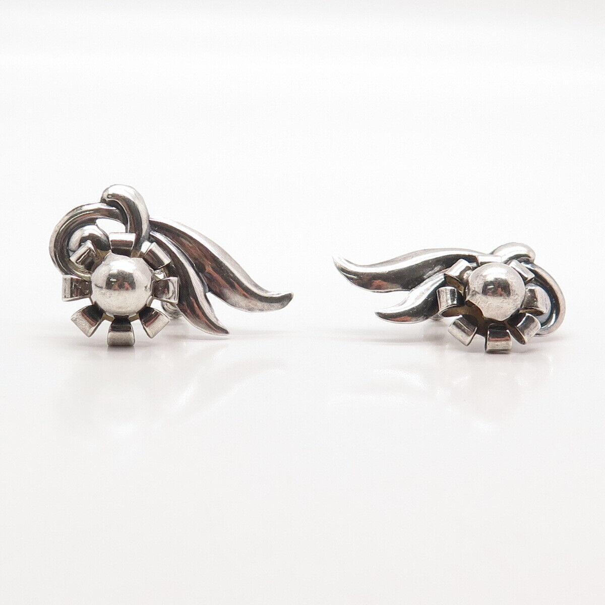 925 Sterling Silver Vintage Floral Screw Back Earrings