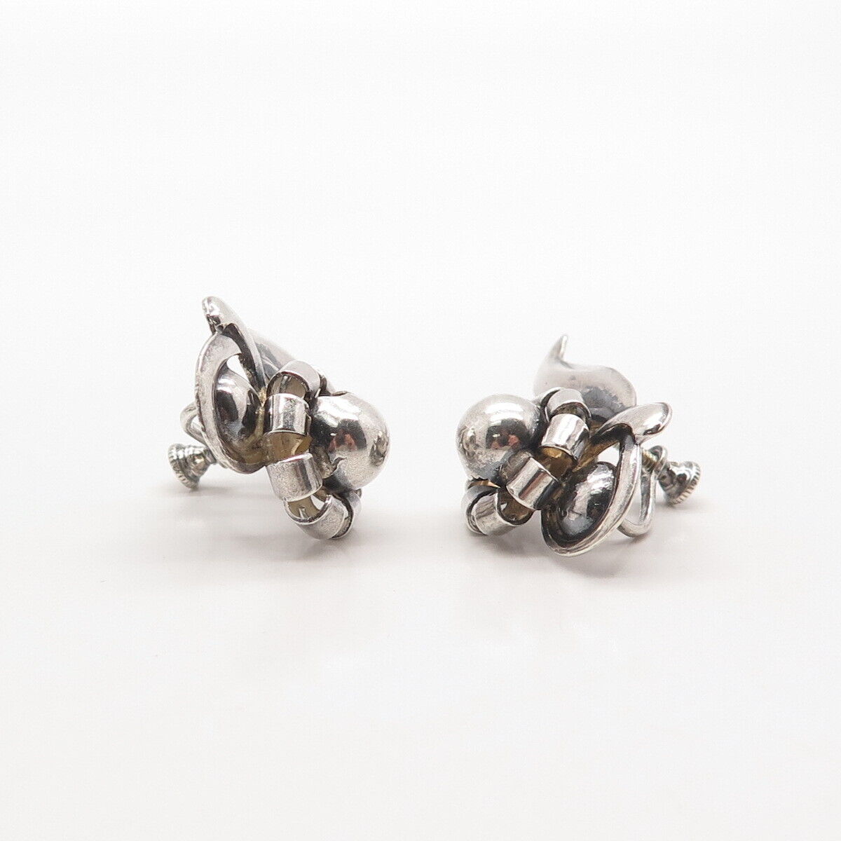 925 Sterling Silver Vintage Floral Screw Back Earrings