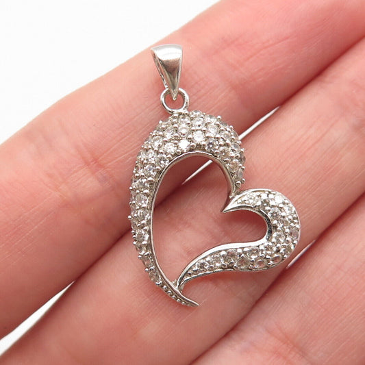 925 Sterling Silver C Z Open Heart Pendant