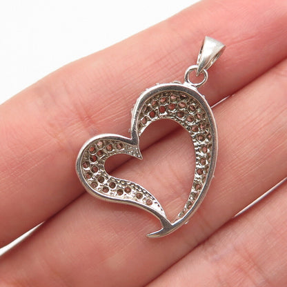 925 Sterling Silver C Z Open Heart Pendant