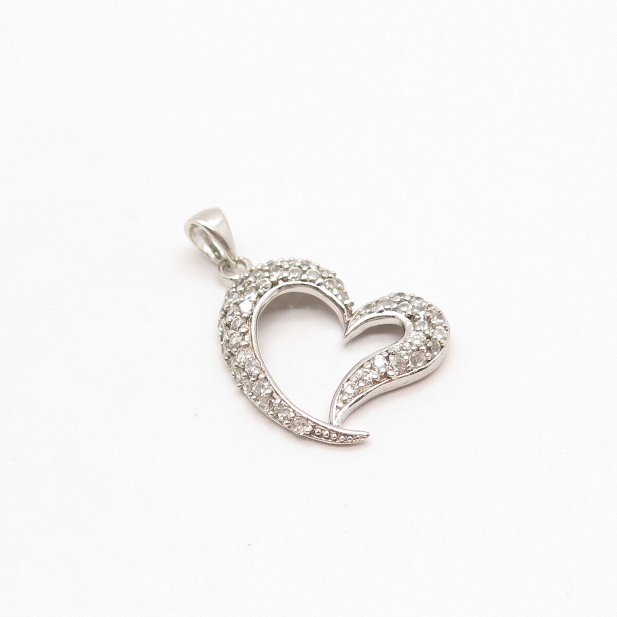 925 Sterling Silver C Z Open Heart Pendant