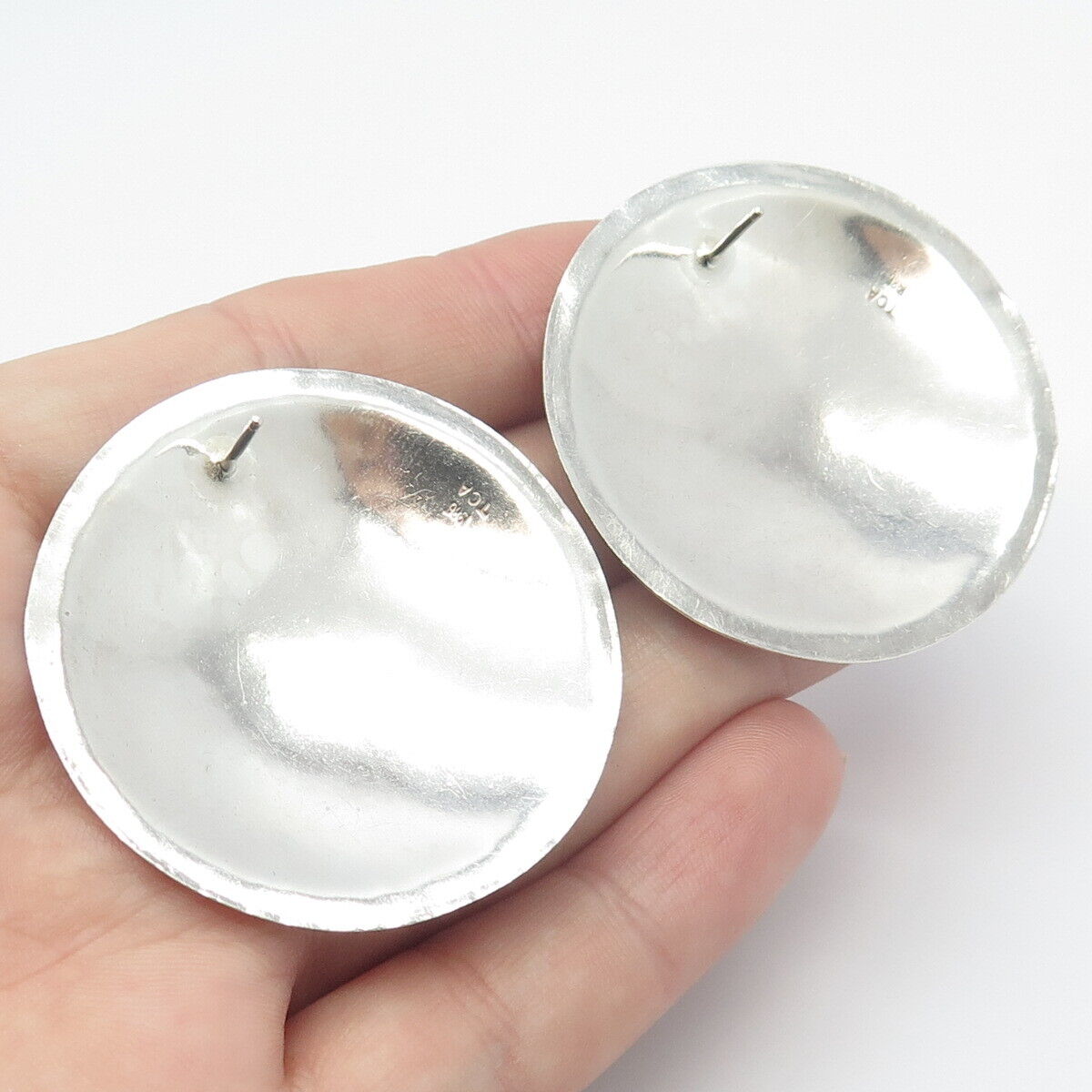 925 Sterling Silver Vintage TCA 1986 Round Plate Earrings