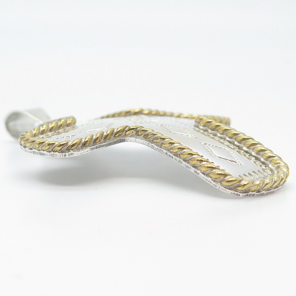 925 Sterling Silver 2-Tone Vintage Carved Ornate Cross Pendant