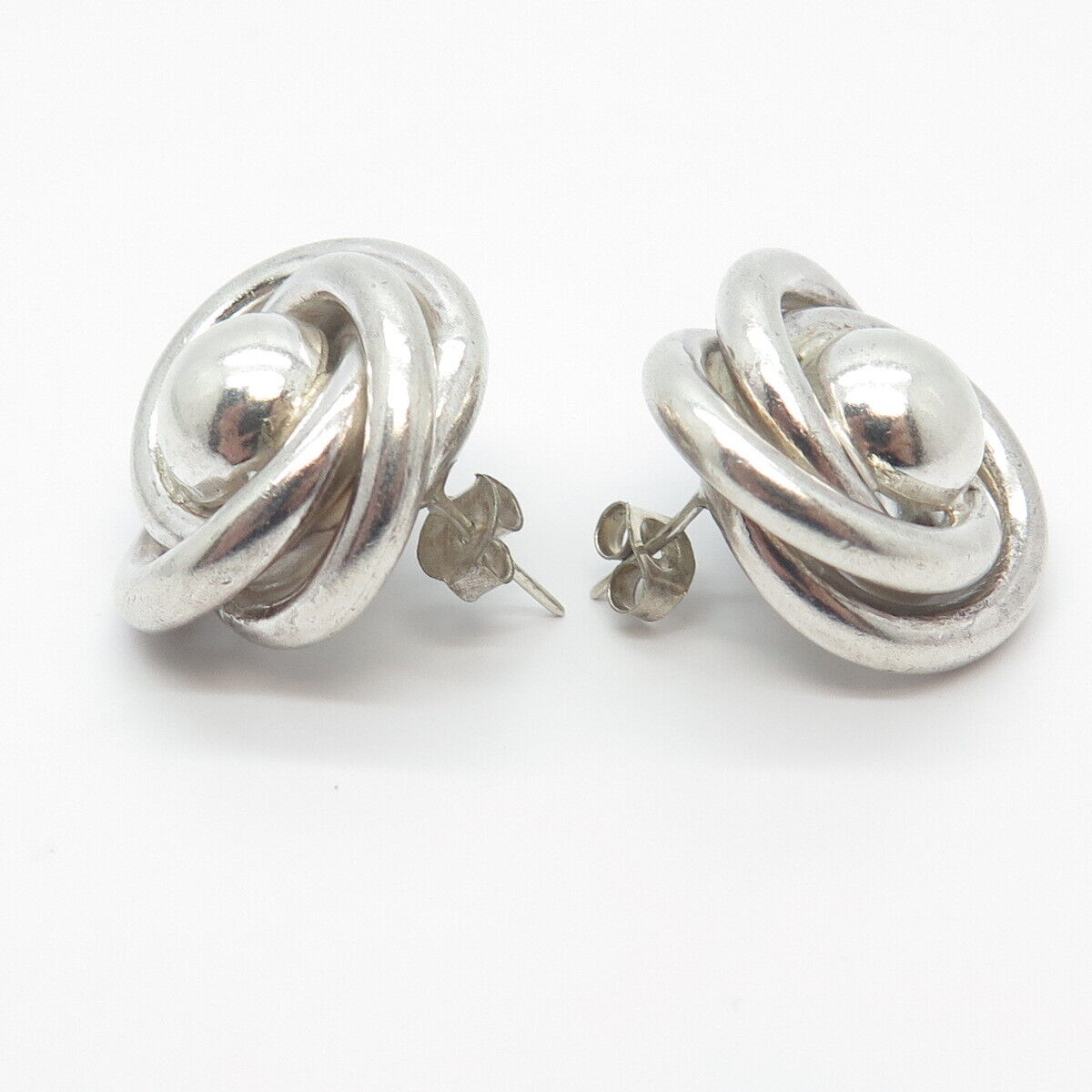 925 Sterling Silver Vintage Modernist Knot Earrings